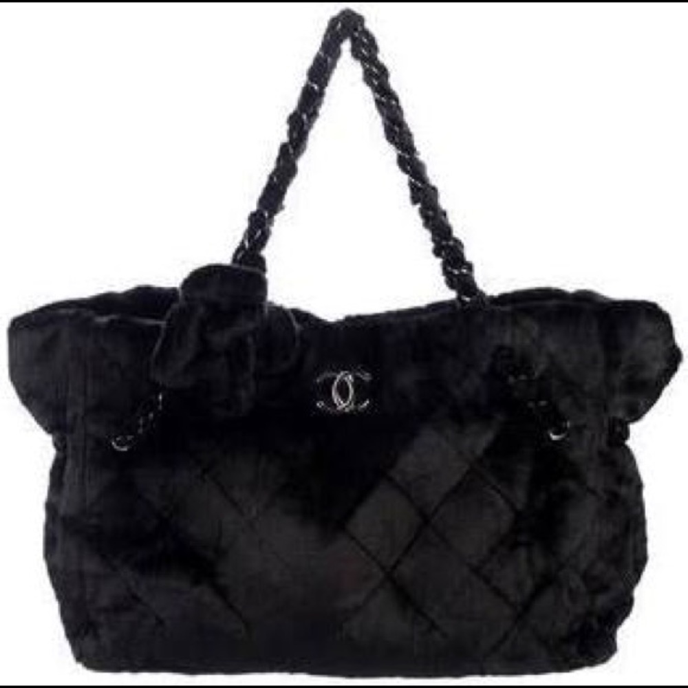 Chanel Black Fantasy Fur Camellia Tote